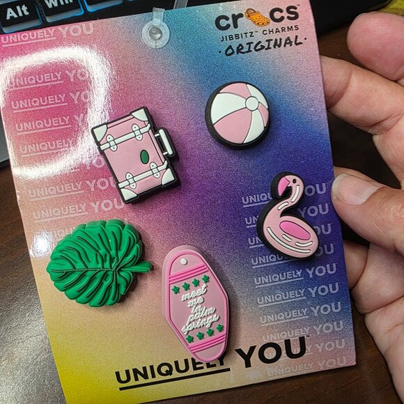 CROCS Meet Me In Palm Springs Summer Beach 5 Pack Jibbitz Shoe Charm Set NWT - Picture 1 of 5